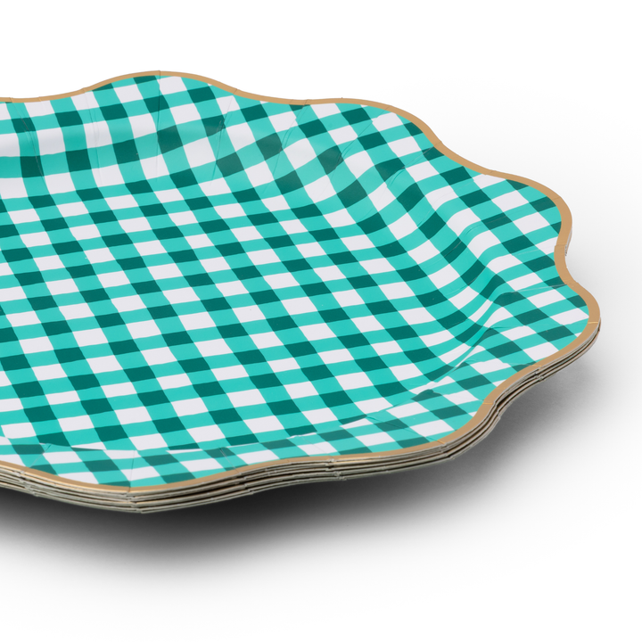 ELEGANT EMERALD GREEN GINGHAM DINNER PLATES Bonjour Fete Plates ELEGANT EMERALD GREEN GINGHAM DINNER PLATES Bonjour Fete - Party Supplies