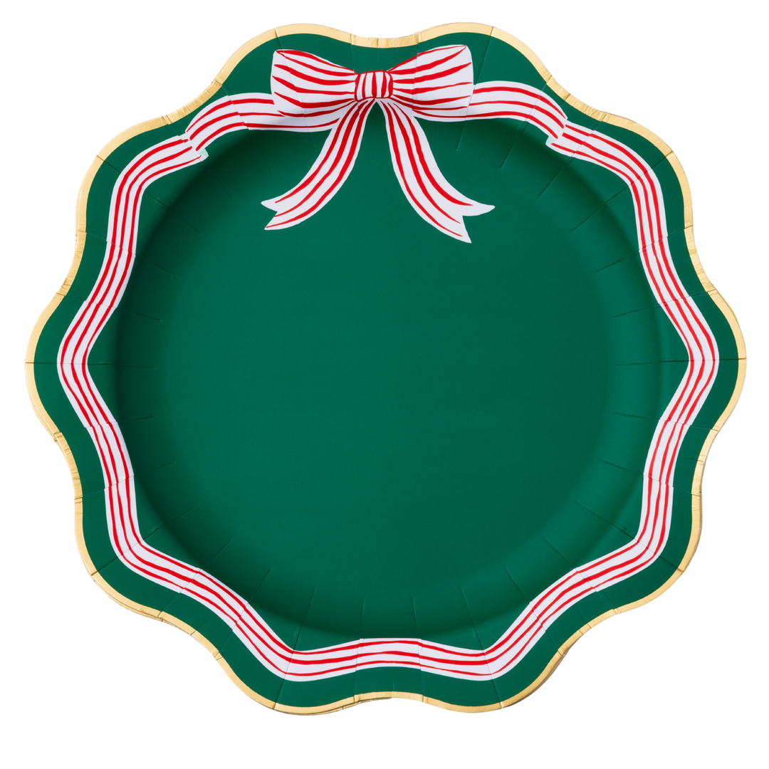ELEGANT GREEN PEPPERMINT BOW DINNER PLATES Bonjour Fete Plates ELEGANT GREEN PEPPERMINT BOW DINNER PLATES Bonjour Fete - Party Supplies