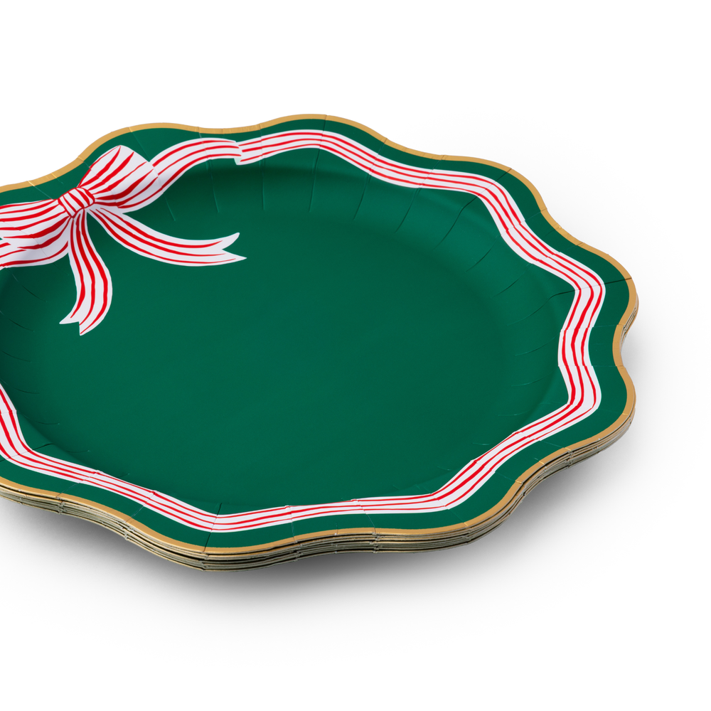 ELEGANT GREEN PEPPERMINT BOW DINNER PLATES Bonjour Fete Plates ELEGANT GREEN PEPPERMINT BOW DINNER PLATES Bonjour Fete - Party Supplies