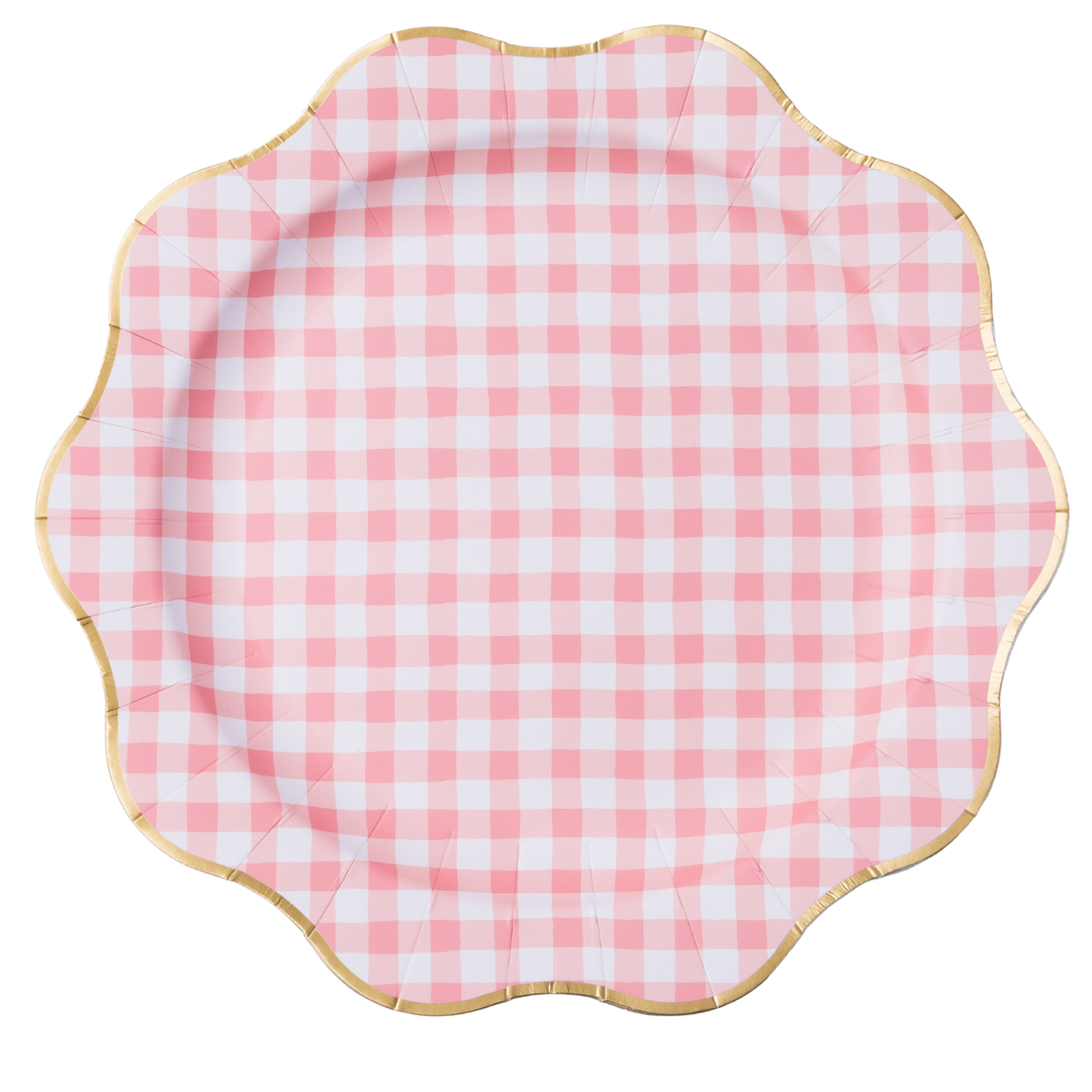 ELEGANT PETAL PINK GINGHAM DINNER PLATES Bonjour Fete Plates ELEGANT PETAL PINK GINGHAM DINNER PLATES Bonjour Fete - Party Supplies