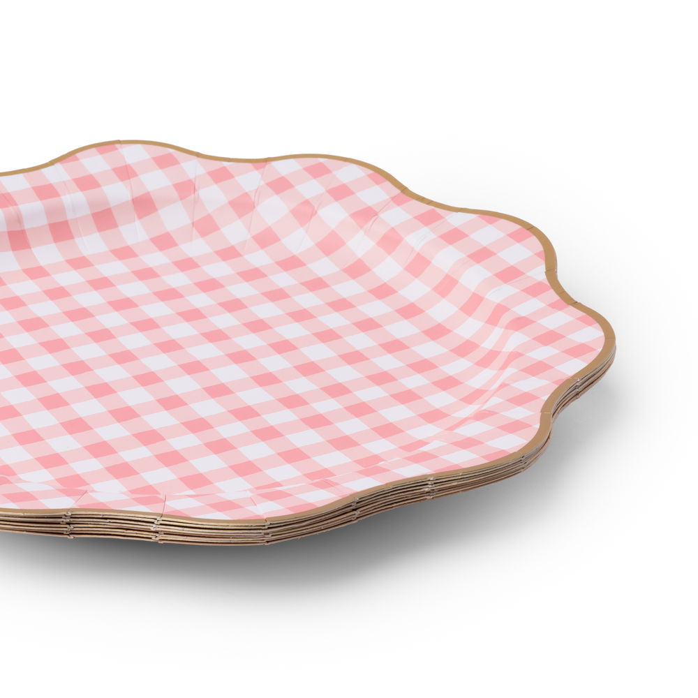 ELEGANT PETAL PINK GINGHAM DINNER PLATES Bonjour Fete Plates ELEGANT PETAL PINK GINGHAM DINNER PLATES Bonjour Fete - Party Supplies