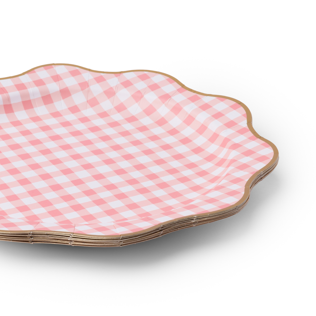 ELEGANT PETAL PINK GINGHAM DINNER PLATES Bonjour Fete Plates ELEGANT PETAL PINK GINGHAM DINNER PLATES Bonjour Fete - Party Supplies