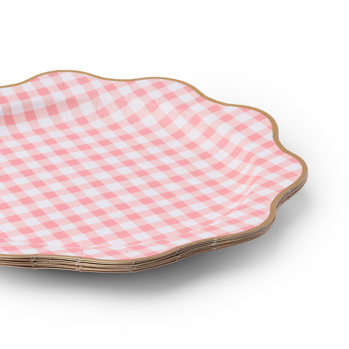 ELEGANT PETAL PINK GINGHAM DINNER PLATES Bonjour Fete Plates ELEGANT PETAL PINK GINGHAM DINNER PLATES Bonjour Fete - Party Supplies