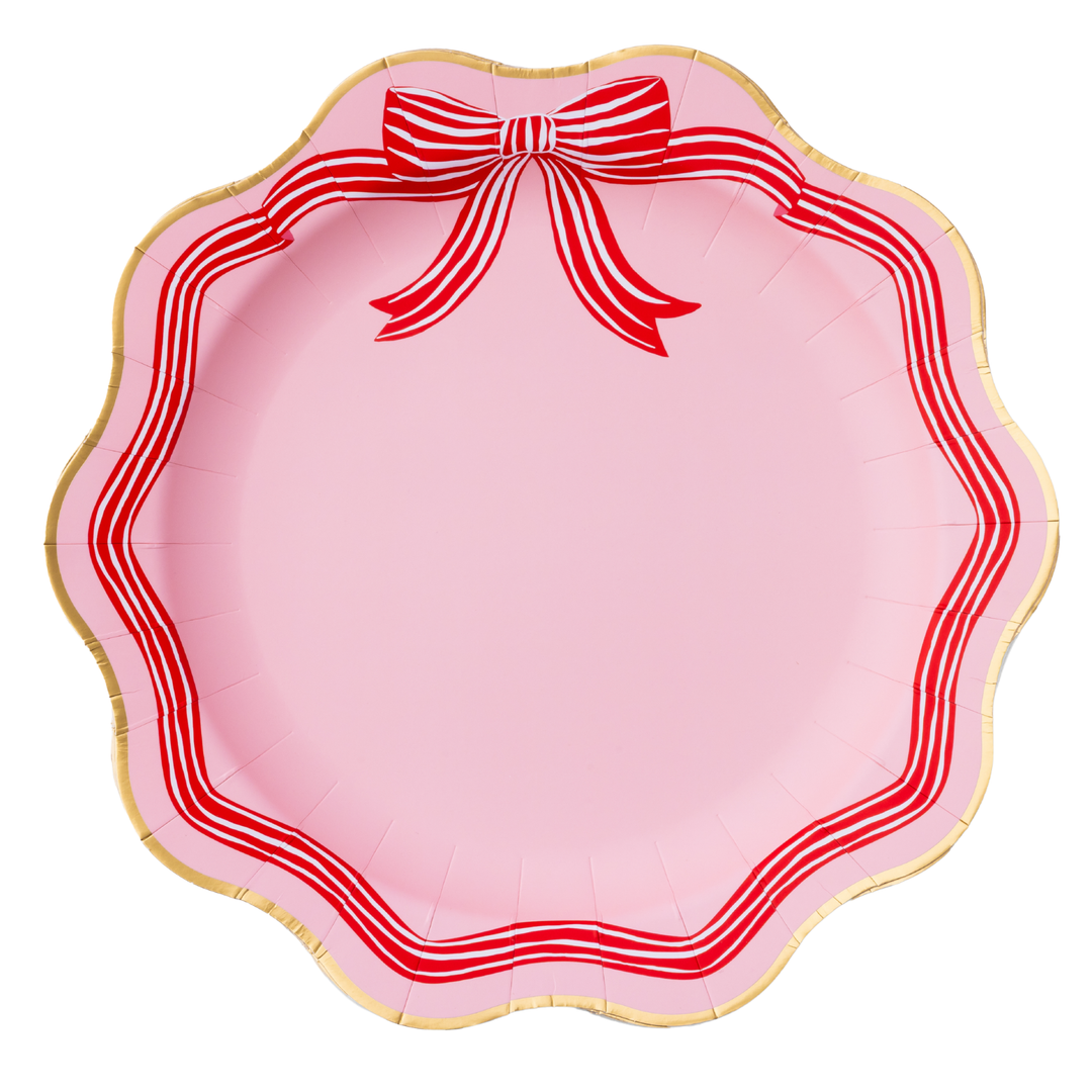 ELEGANT PINK PEPPERMINT BOW DINNER PLATES Bonjour Fete Plates ELEGANT PINK PEPPERMINT BOW DINNER PLATES Bonjour Fete - Party Supplies