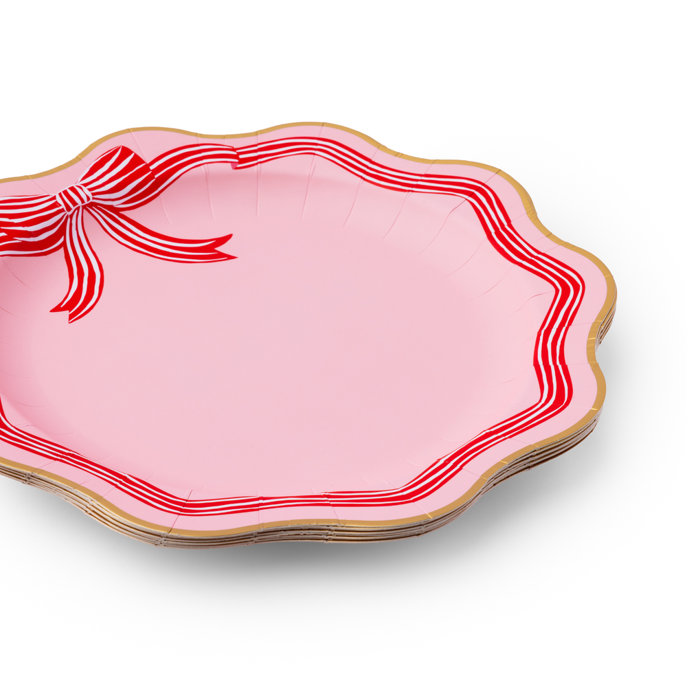 ELEGANT PINK PEPPERMINT BOW DINNER PLATES Bonjour Fete Plates ELEGANT PINK PEPPERMINT BOW DINNER PLATES Bonjour Fete - Party Supplies
