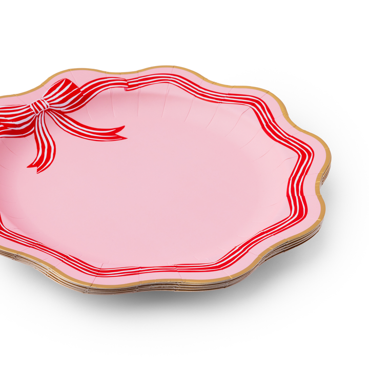 ELEGANT PINK PEPPERMINT BOW DINNER PLATES Bonjour Fete Plates ELEGANT PINK PEPPERMINT BOW DINNER PLATES Bonjour Fete - Party Supplies
