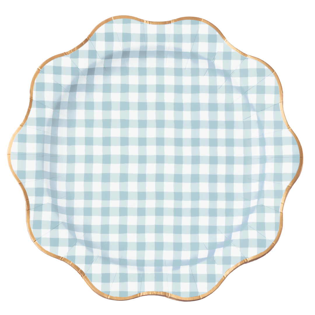 ELEGANT SKY BLUE GINGHAM DINNER PLATES Bonjour Fete Plates ELEGANT SKY BLUE GINGHAM DINNER PLATES Bonjour Fete - Party Supplies