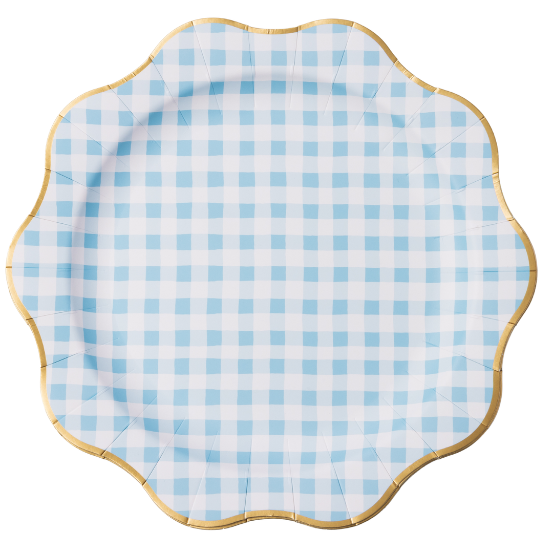 ELEGANT SKY BLUE GINGHAM DINNER PLATES Bonjour Fete Plates ELEGANT SKY BLUE GINGHAM DINNER PLATES Bonjour Fete - Party Supplies