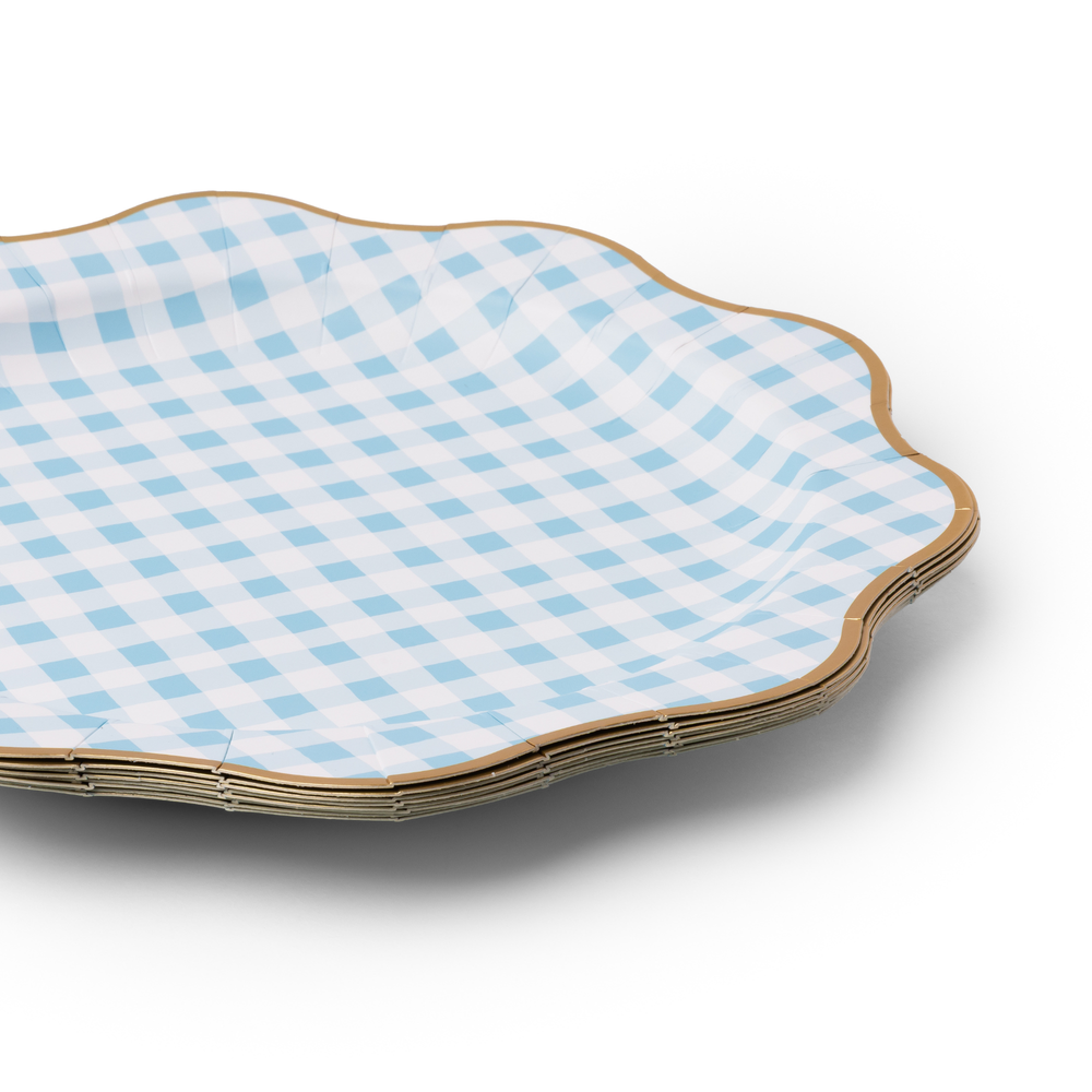 ELEGANT SKY BLUE GINGHAM DINNER PLATES Bonjour Fete Plates ELEGANT SKY BLUE GINGHAM DINNER PLATES Bonjour Fete - Party Supplies