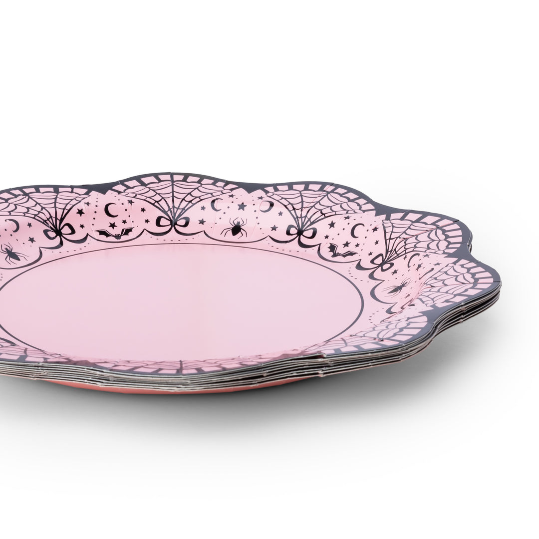 Pink Halloween Plate with Spiders and Bows