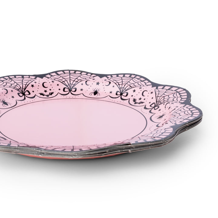 Pink Halloween Plate with Spiders and Bows