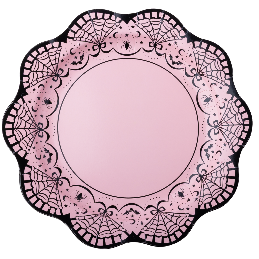 Pink Halloween Plate with Spiders and Bows