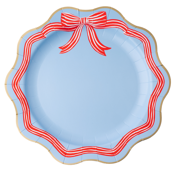Blue and Red Bow Patriotic Plate- Bonjour Fete Party Supplies