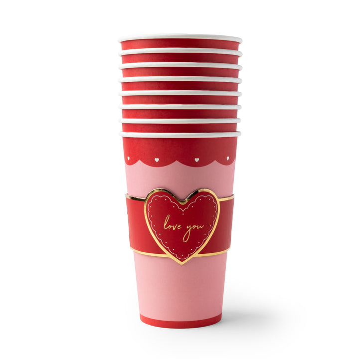 Stack of love you reusable coffee cups