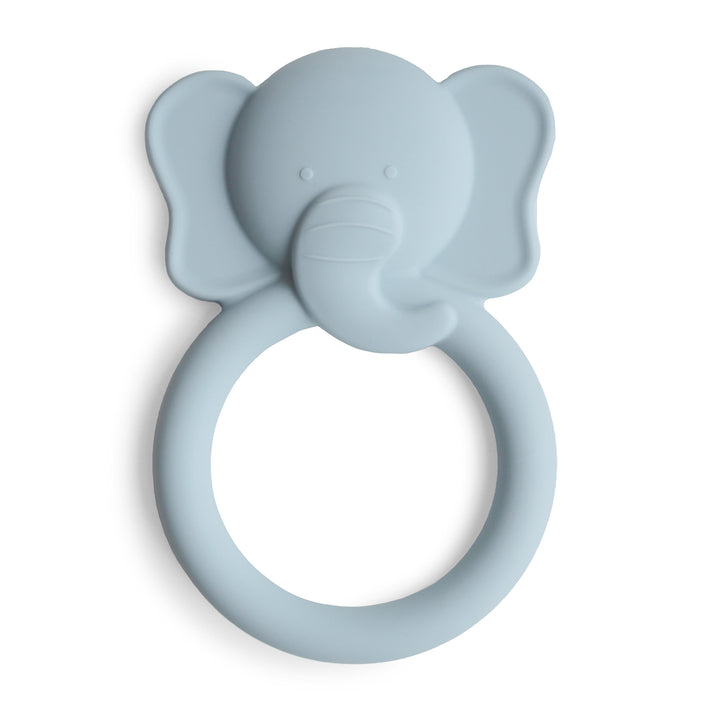 Mushie elephant silicone ring teether in cloud blue, front view