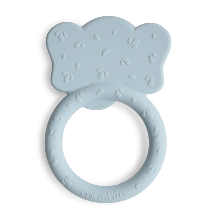 Back of the Mushie elephant silicone ring teether in cloud blue