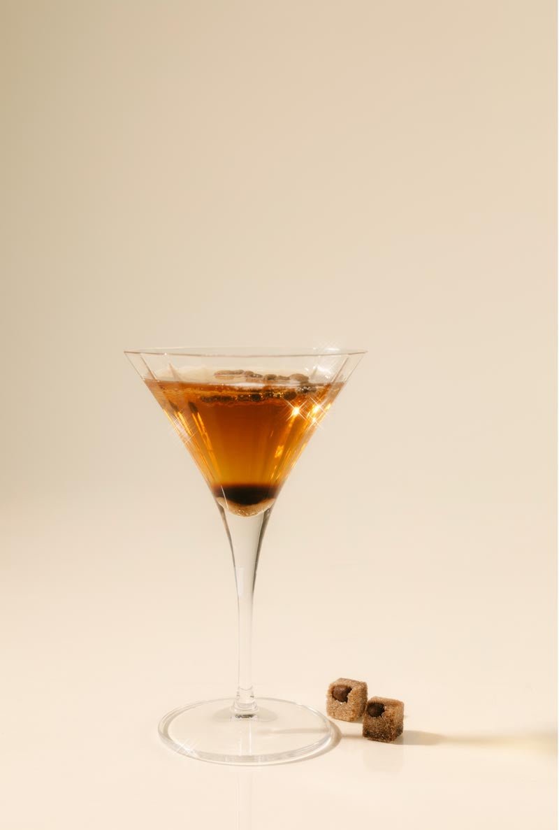 Espresso martini made at home with a cocktail mixer cube