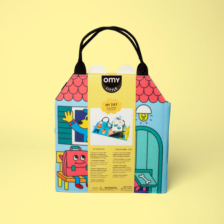 Packaged daily-routines Montessori activity kit box on a yellow background