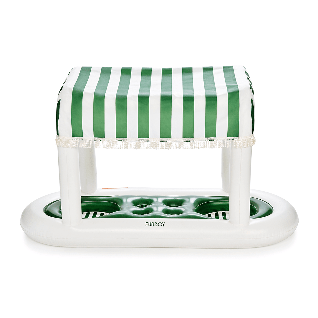 Inflatable Pool Bar, Green Cabana Stripe