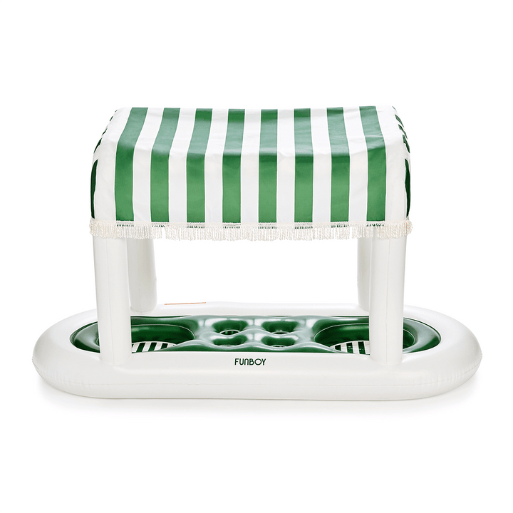 Inflatable Pool Bar, Green Cabana Stripe