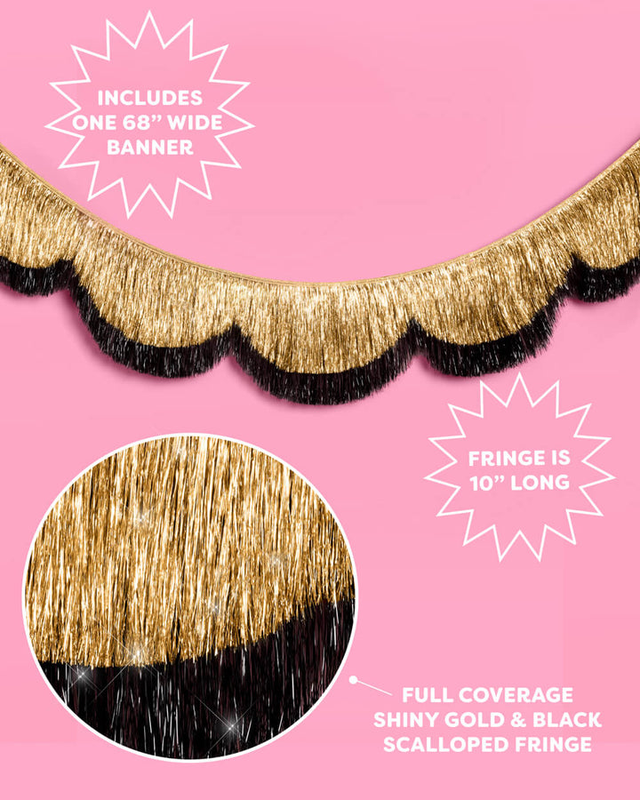 Gold & Black Scallop Fringe Banner