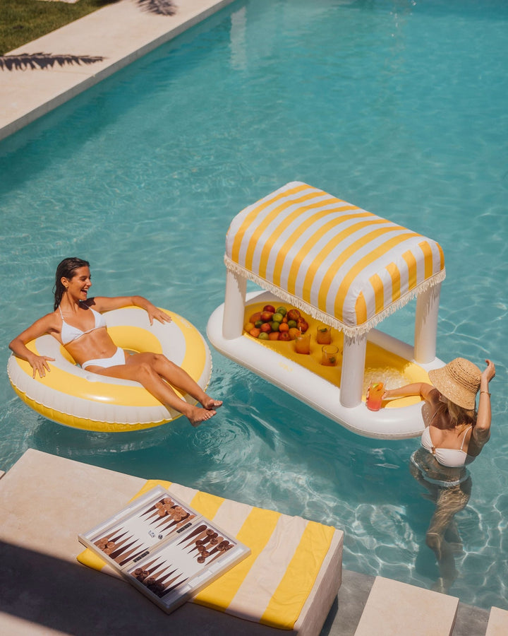 Inflatable Pool Bar, Yellow Cabana Stripe