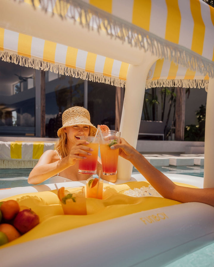 Inflatable Pool Bar, Yellow Cabana Stripe