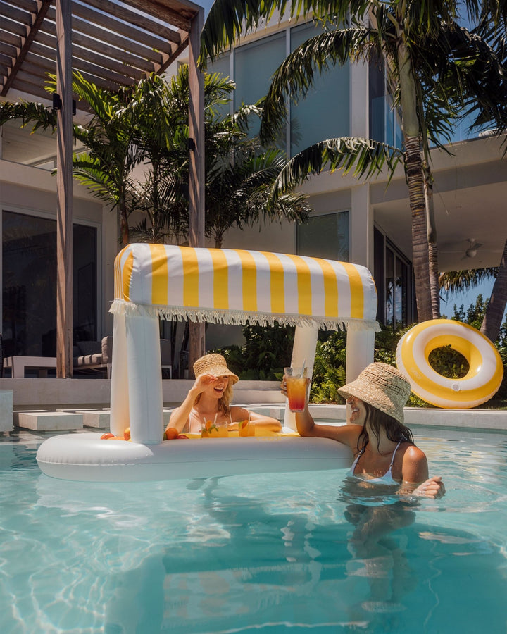 Inflatable Pool Bar, Yellow Cabana Stripe