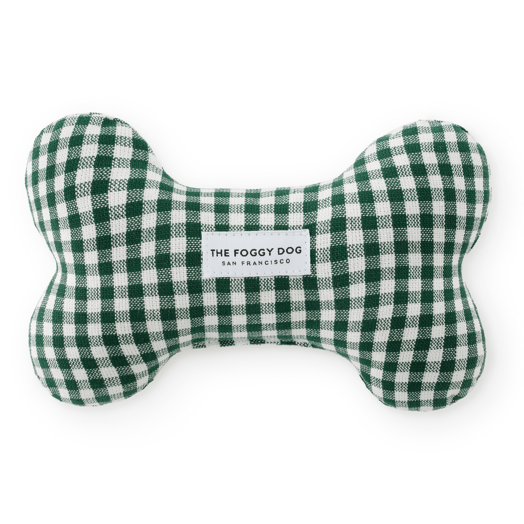 Evergreen green gingham plush dog squeaky toy