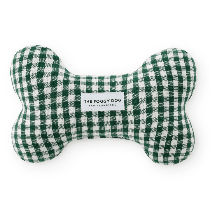 Evergreen green gingham plush dog squeaky toy