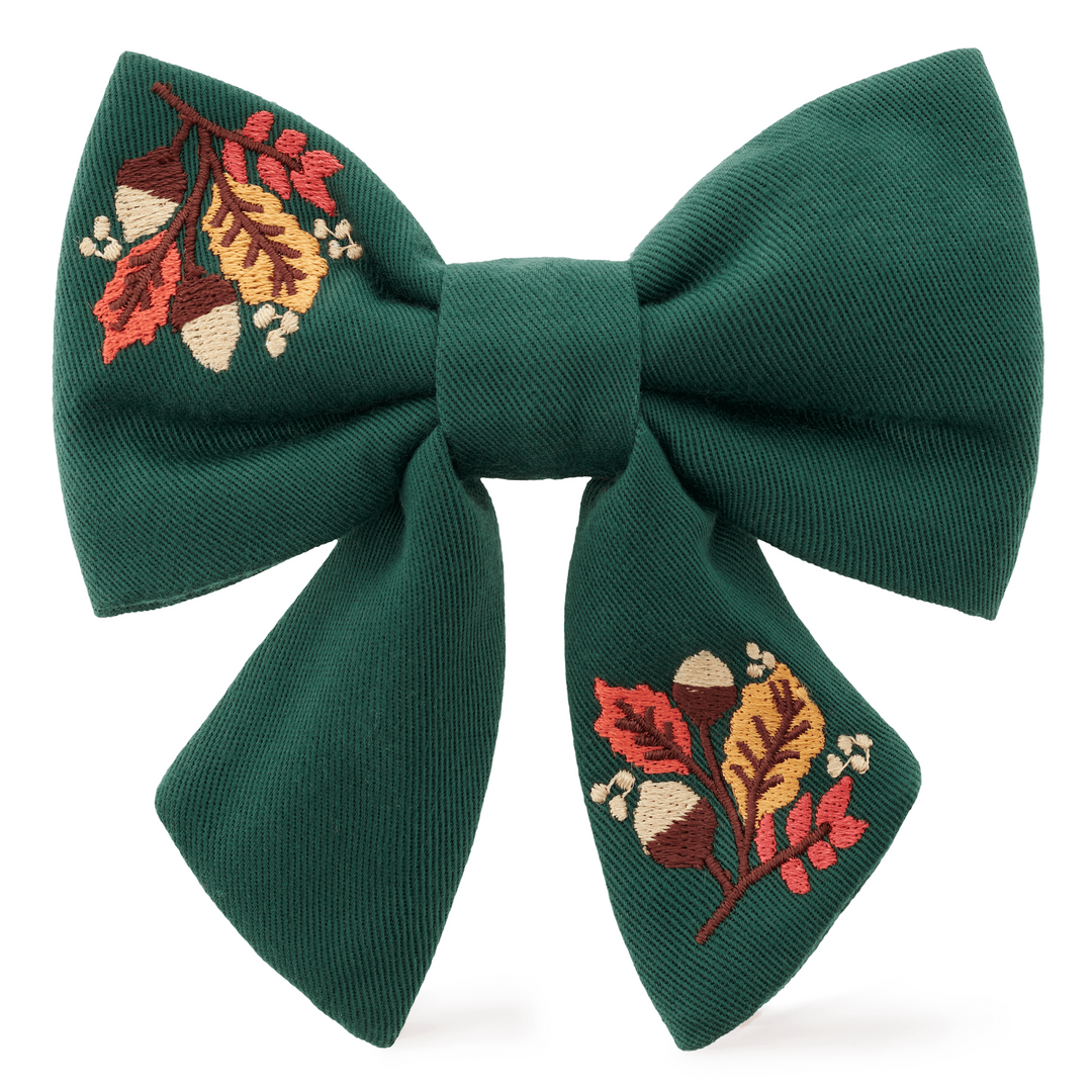 Fall Foliage Embroidered Lady Dog Bow