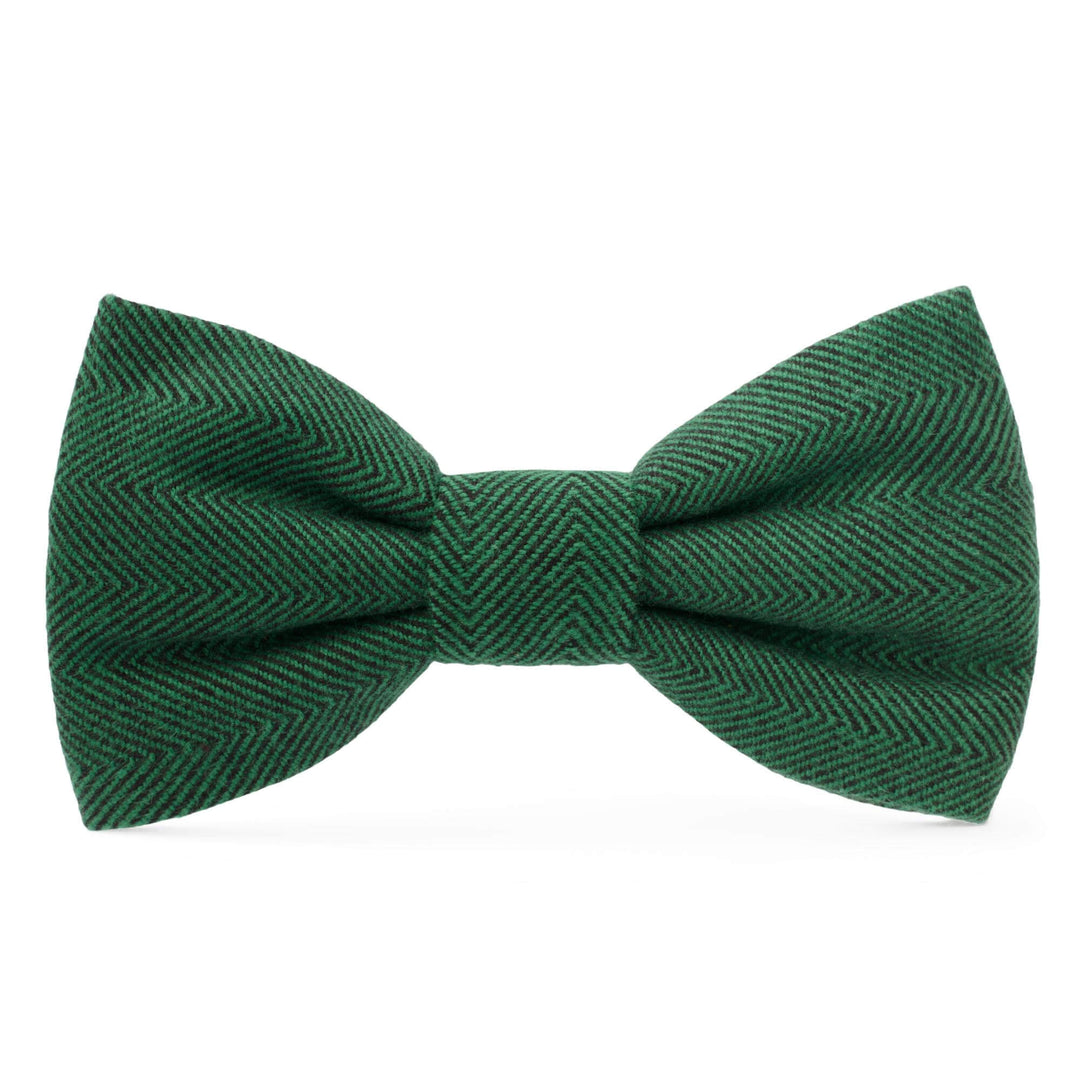 Evergreen Herringbone Flannel Dog Bow Tie