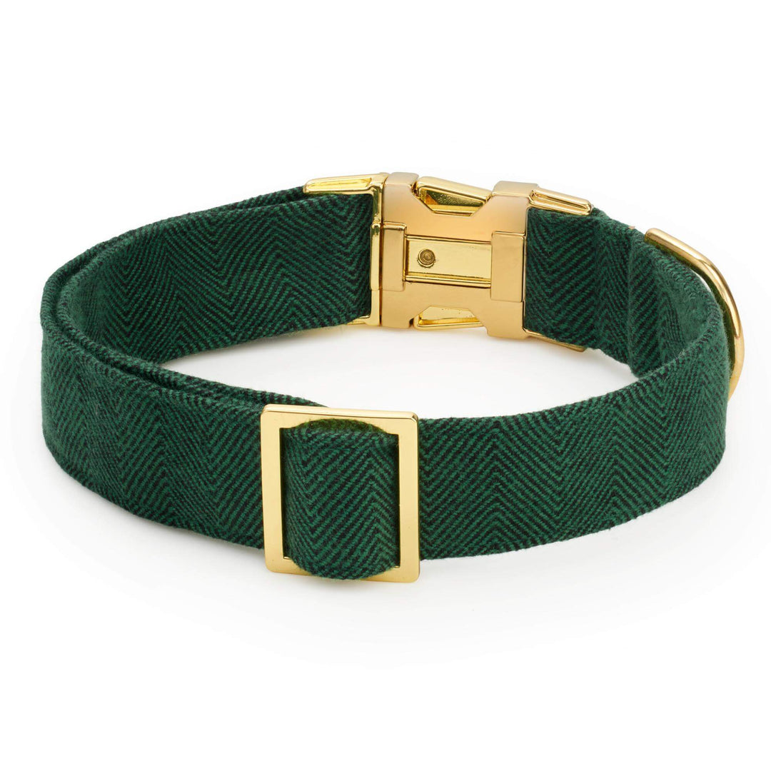 Evergreen Herringbone Flannel Dog Collar