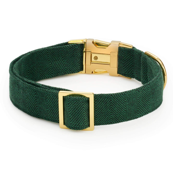 Evergreen Herringbone Flannel Dog Collar