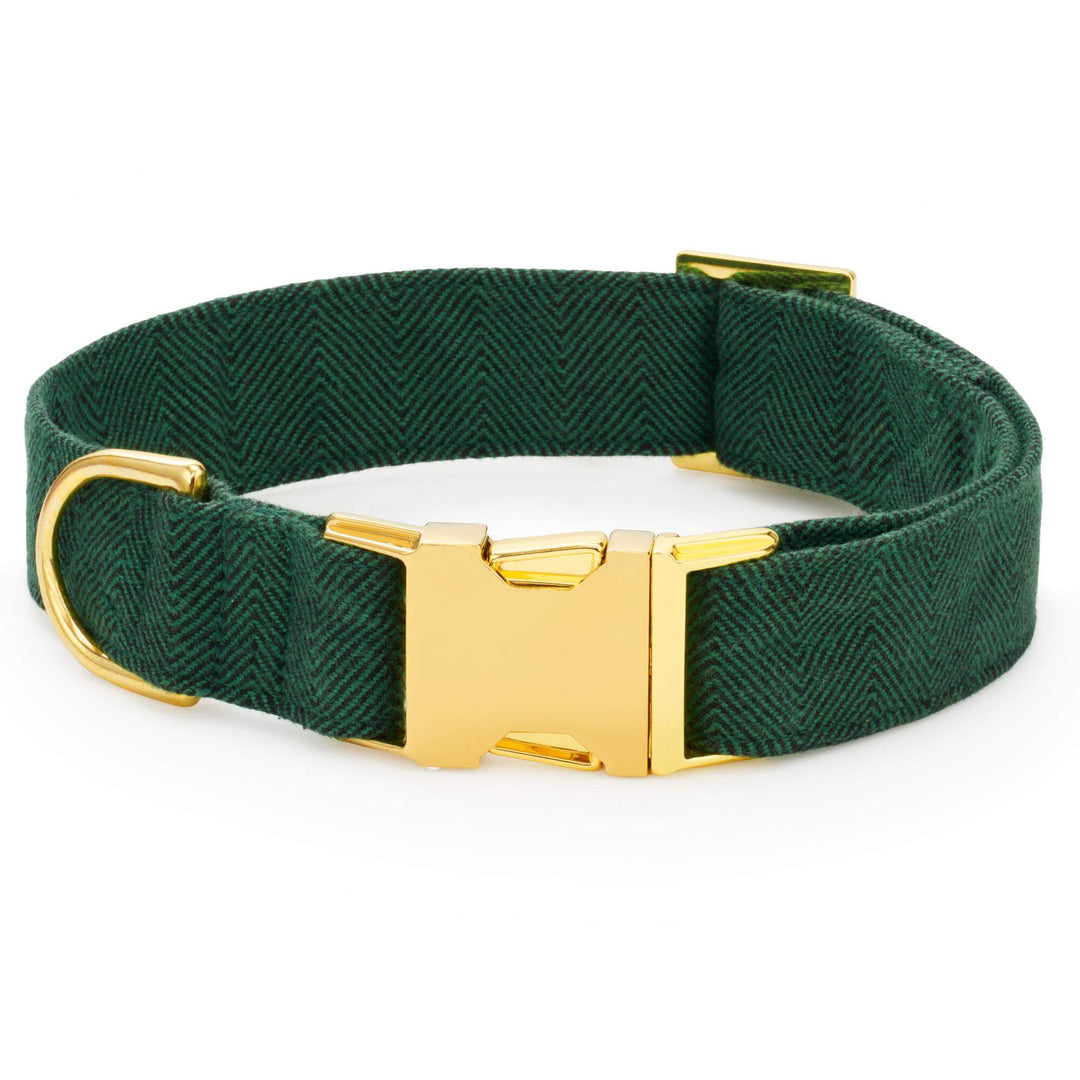 Evergreen Herringbone Flannel Dog Collar
