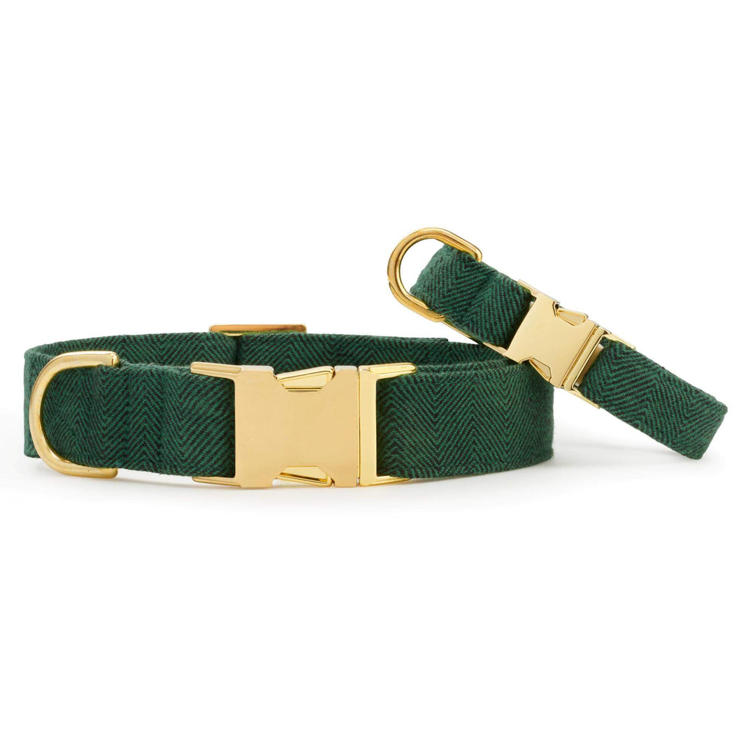 Evergreen Herringbone Flannel Dog Collar