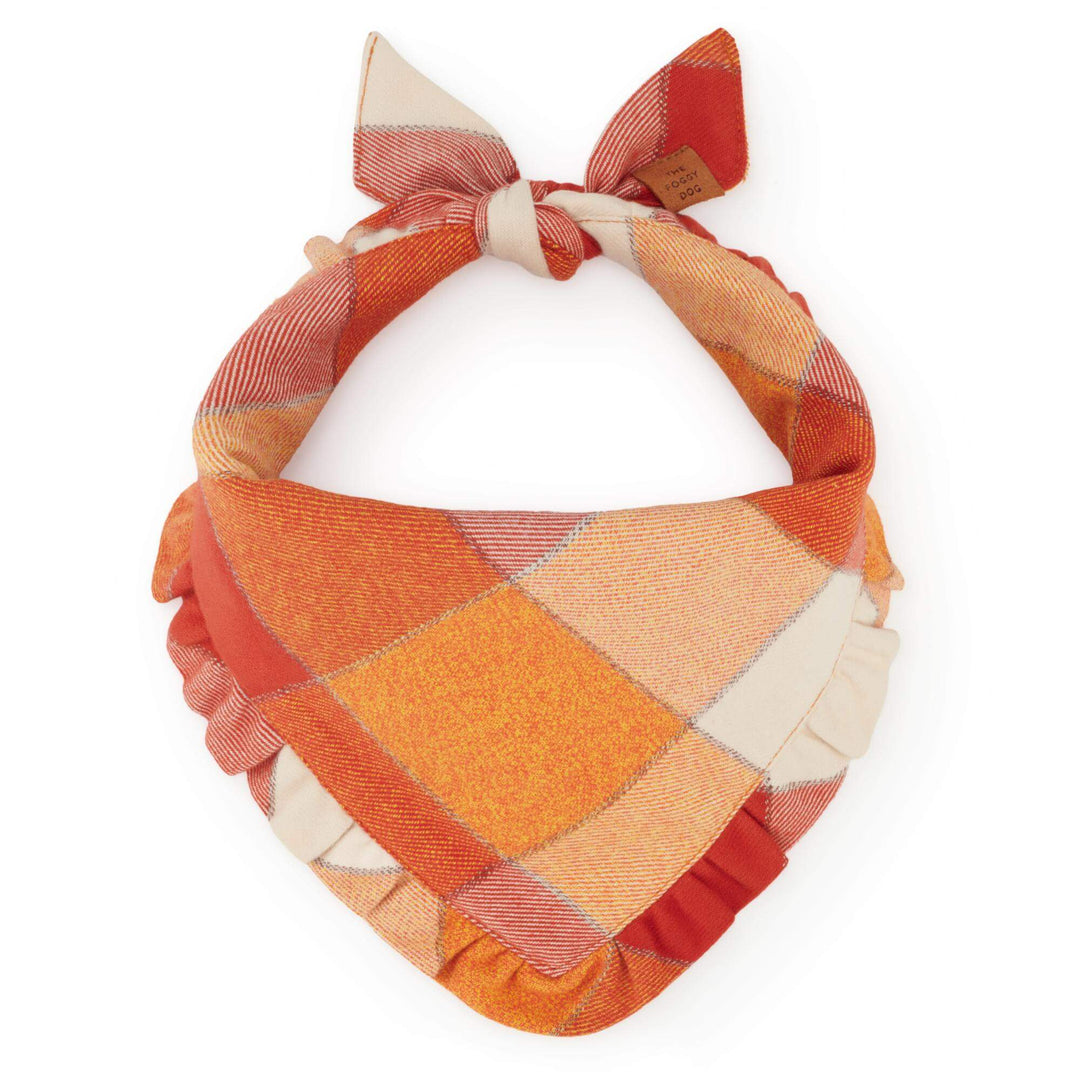 Pumpkin Spice Plaid Flannel Ruffled Dog Bandana