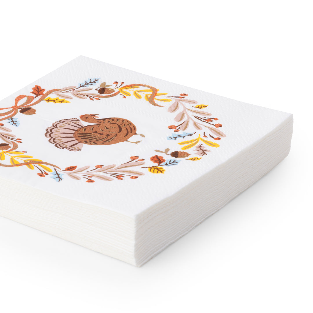 FALL FOLIAGE TURKEY COCKTAIL NAPKINS Bonjour Fete Napkins FALL FOLIAGE TURKEY COCKTAIL NAPKINS Bonjour Fete - Party Supplies