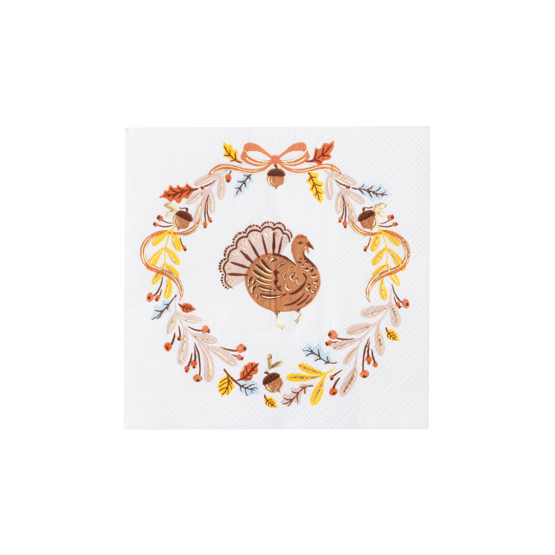FALL FOLIAGE TURKEY COCKTAIL NAPKINS Bonjour Fete Napkins FALL FOLIAGE TURKEY COCKTAIL NAPKINS Bonjour Fete - Party Supplies