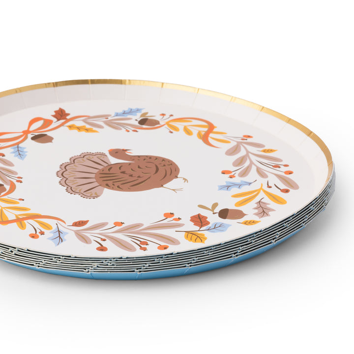 FALL FOLIAGE TURKEY DESSERT PLATES Bonjour Fete Plates FALL FOLIAGE TURKEY DESSERT PLATES Bonjour Fete - Party Supplies
