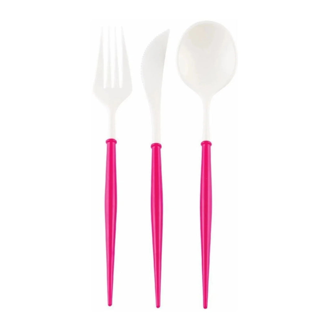 FANCY HOT PINK & WHITE CUTLERY Sophistiplate Not on Sale Bonjour Fete - Party Supplies