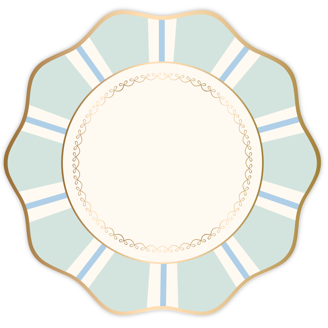 FRESH MINT REGENCY STRIPE DINNER PLATES Bonjour Fete Plates FRESH MINT REGENCY STRIPE DINNER PLATES Bonjour Fete - Party Supplies