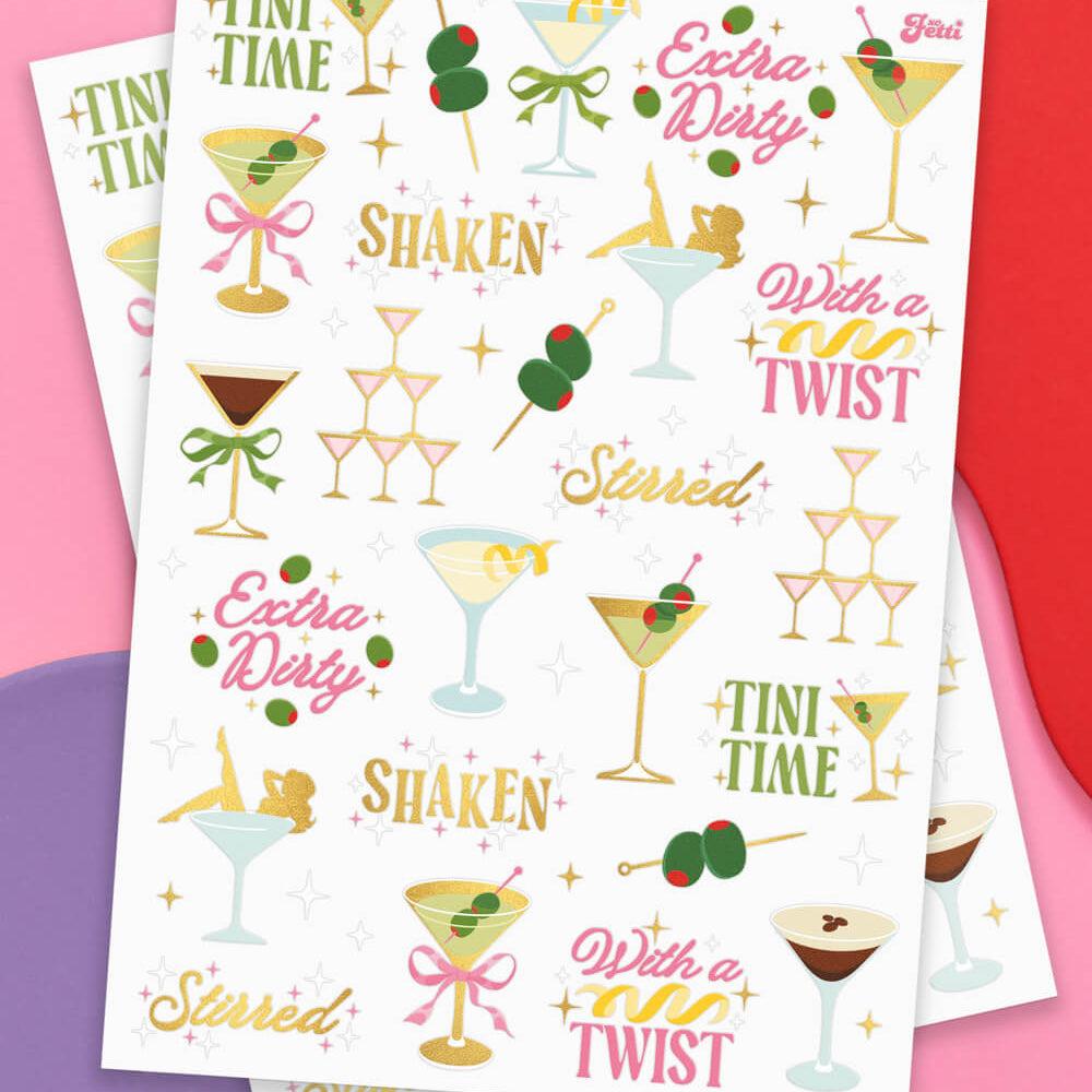 Martini Tats - 50 temporary tattoos xo, Fetti Temporary Tattoos Martini Tats - 50 temporary tattoos Bonjour Fete - Party Supplies