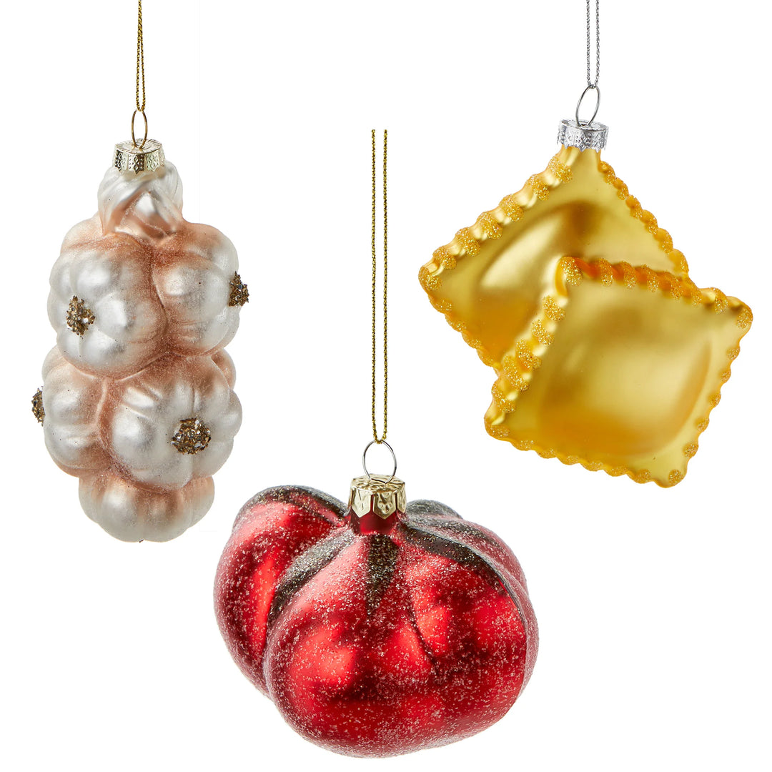 ITALIAN FOOD GLASS ORNAMENT Tag Christmas Ornament ITALIAN FOOD GLASS ORNAMENT Bonjour Fete - Party Supplies