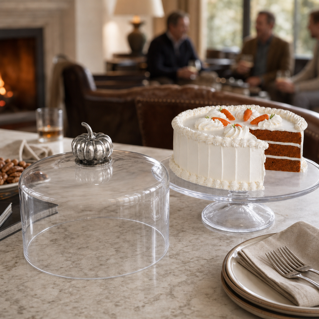 Tall pumpkin knob cake dome shown from the side