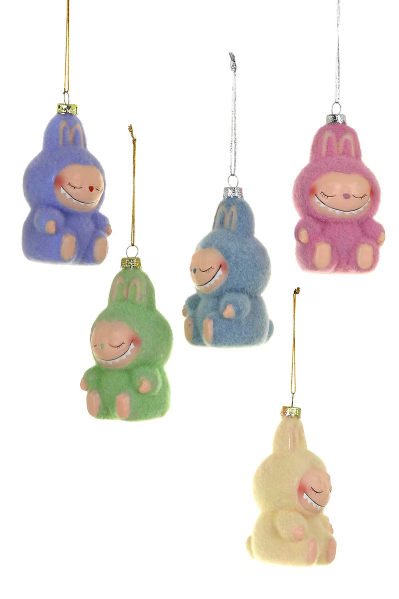 SLEEPING FUZZY MONSTER LABUBU GLASS ORNAMENT BY CODY FOSTER Cody Foster Co. Christmas Ornament SLEEPING FUZZY MONSTER LABUBU GLASS ORNAMENT BY CODY FOSTER Bonjour Fete - Party Supplies