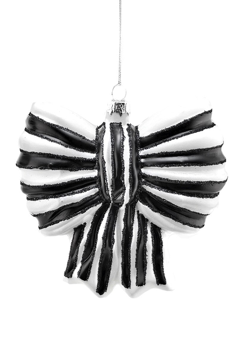 BLACK & WHITE STRIPED BOW GLASS ORNAMENT BY CODY FOSTER Cody Foster Co. Christmas Ornament BLACK & WHITE STRIPED BOW GLASS ORNAMENT BY CODY FOSTER Bonjour Fete - Party Supplies