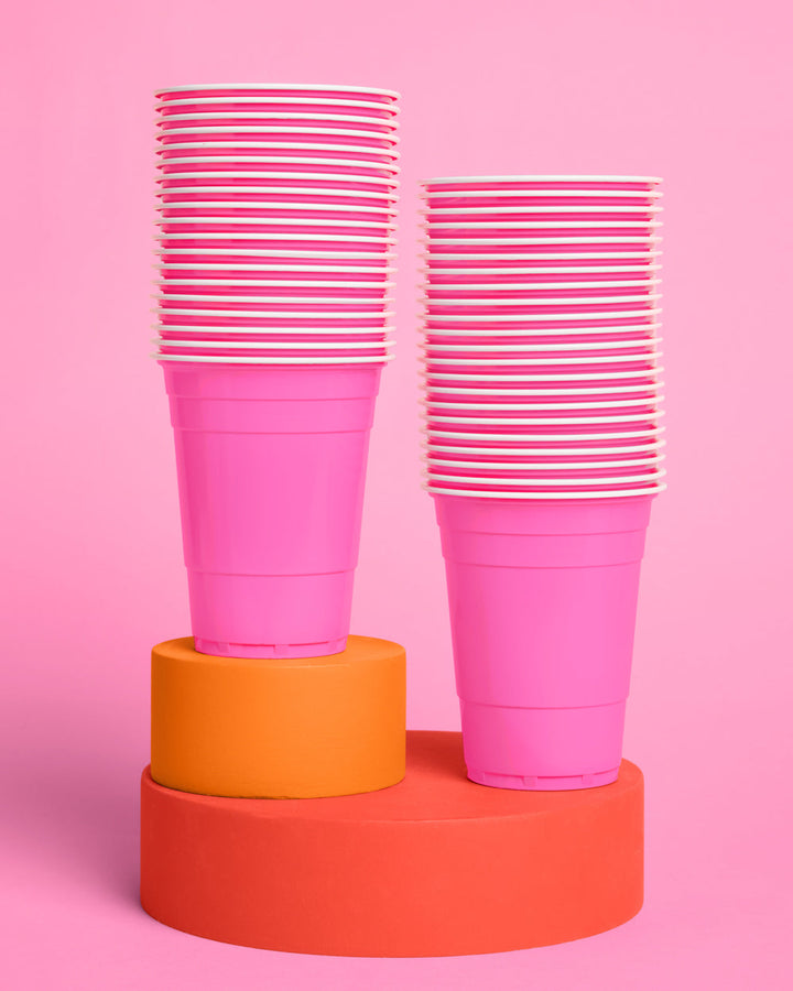 Pink Friday Cups - 50 matte pink 16 oz cups xo, Fetti cups Pink Friday Cups - 50 matte pink 16 oz cups Bonjour Fete - Party Supplies