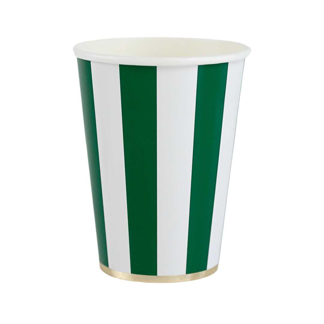 EMERALD GREEN CABANA STRIPE CUPS Bonjour Fete Cups Bonjour Fete - Party Supplies