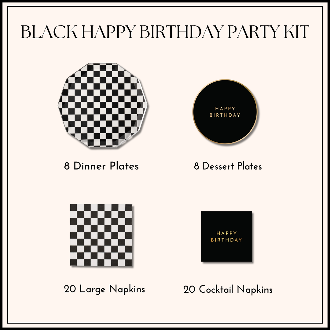 BLACK HAPPY BIRTHDAY PARTY KIT Bonjour Fête  BLACK HAPPY BIRTHDAY PARTY KIT Bonjour Fete - Party Supplies
